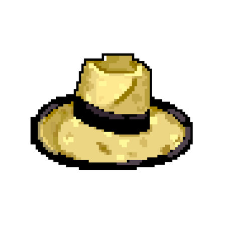 head straw hat game pixel art vector illustrationのイラスト素材