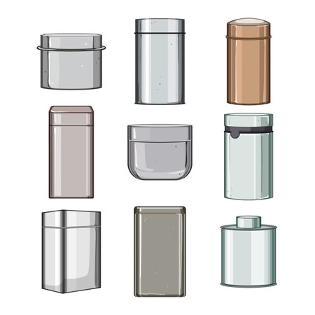 metal tin can set cartoon vector illustrationのイラスト素材