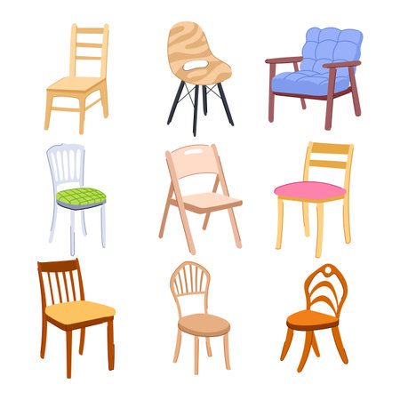 wooden chair set cartoon vector illustrationのイラスト素材
