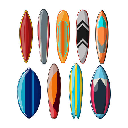 surfboard beach set cartoon vector illustrationのイラスト素材