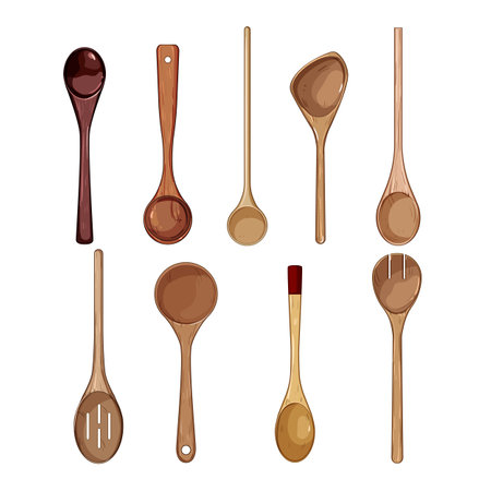 wooden spoon set cartoon vector illustrationのイラスト素材