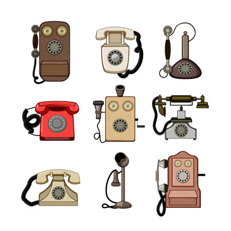 telephone retro set cartoon vector illustrationのイラスト素材