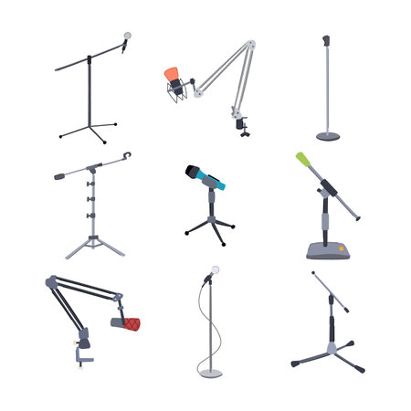 microphone stand set cartoon vector illustrationのイラスト素材