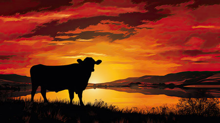 livestock cow drawn silhouetteの素材