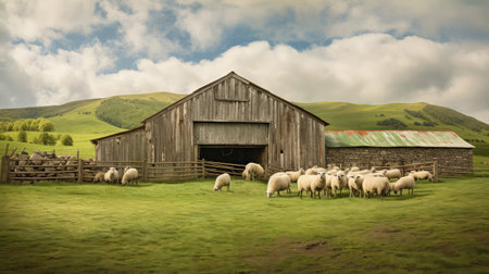 grazing sheep barnの素材