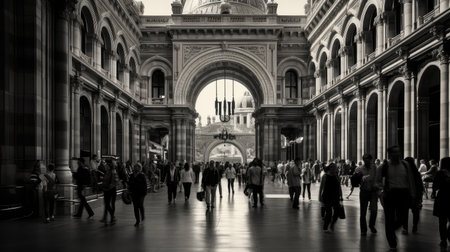 lobby people walking into buildingの素材