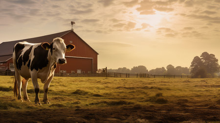 grazing cow on farmの素材