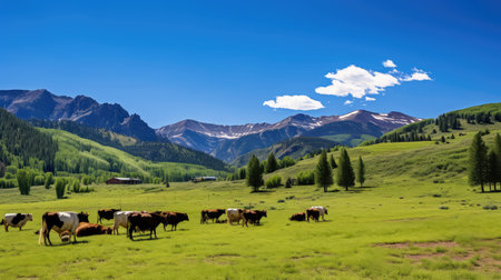 grazing colorado cowsの素材