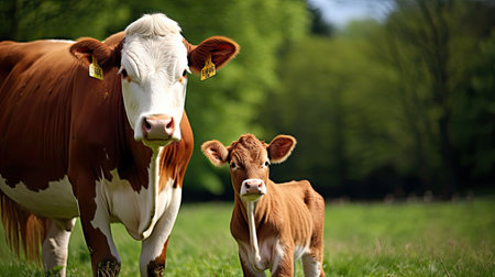 baby cow with calfの素材