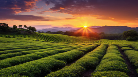plantation tea farm sunsetの素材