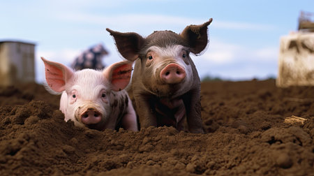 farm pig cowの素材
