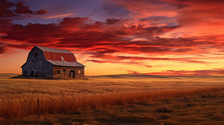 countryside barn sunset caの素材