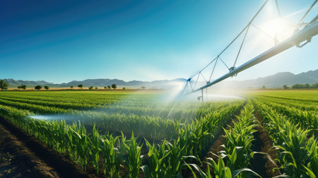 agriculture watering corn fieldの素材