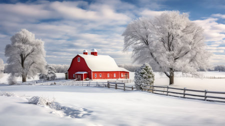 barn farm winterの素材
