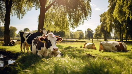 grazing farm cowsの素材