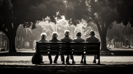 elderly seniors on benchの素材