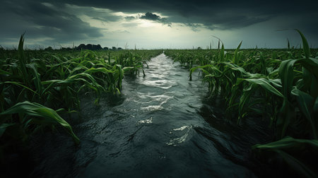 agriculture flooded corn fieldの素材
