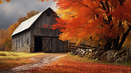 sketch barn fall depiの素材