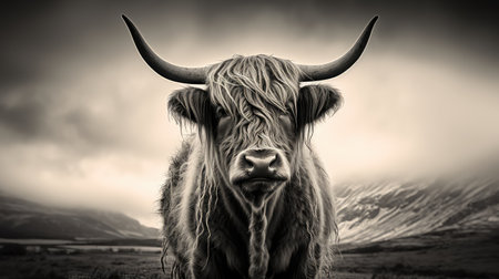 cattle highland cow black and whiteの素材