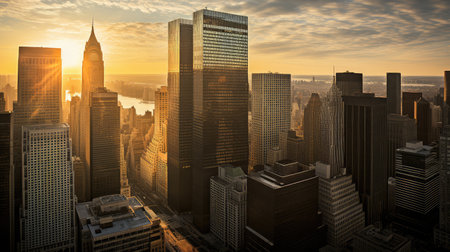 corporate manhattan office buildingsの素材