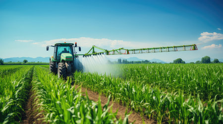 farm spraying cornの素材