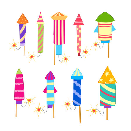 firework rocket set cartoon vector illustrationのイラスト素材