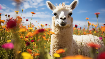 cute llama with flowersの素材