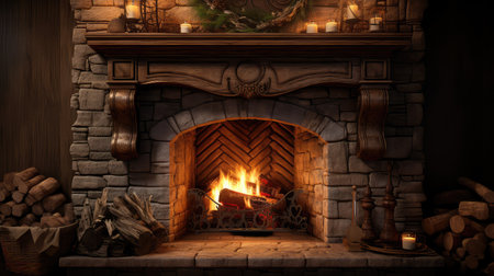 winter fireplace isolatedの素材