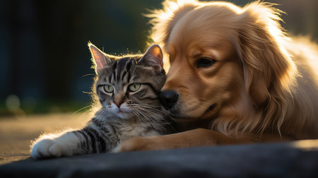 fluffy cute dog catの素材