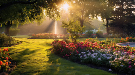 irrigation sprinkler morningの素材