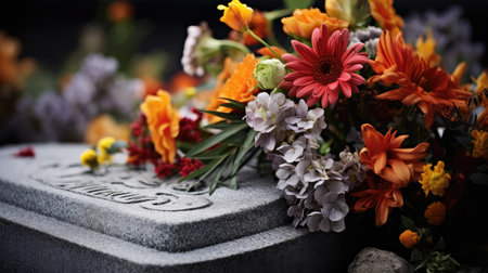 tribute flowers on graveの素材
