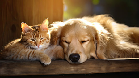 dream dog and cat sleepingの素材