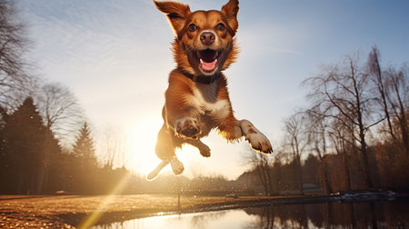 energetic dog jumping happyの素材