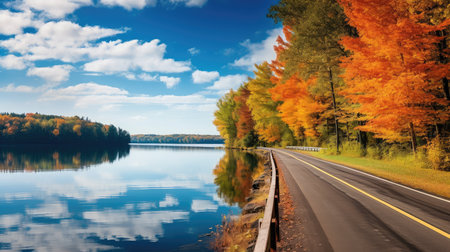 waterfront road by lakeの素材