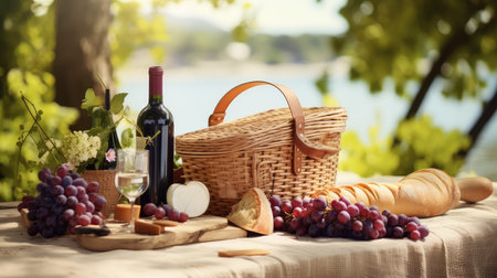relaxation picnic basket with wineの素材