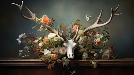 rustic antlers with flowersの素材