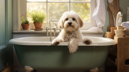 tub dog in bathの素材