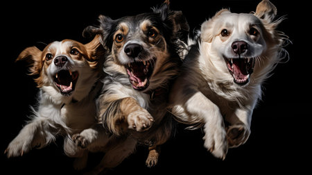 joyful dogs playing isolatedの素材