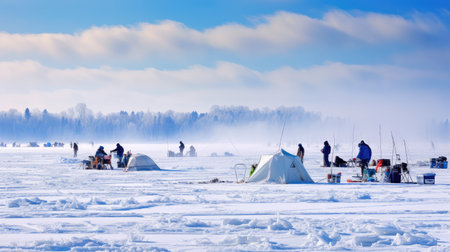 winter ice fishing lakeの素材