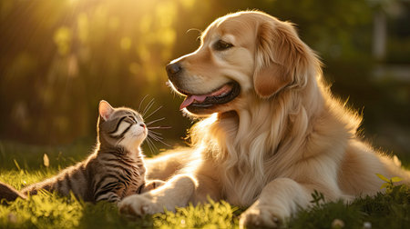 animal dog and cat sittingの素材