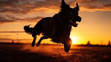 exercise dog running silhouetteの素材