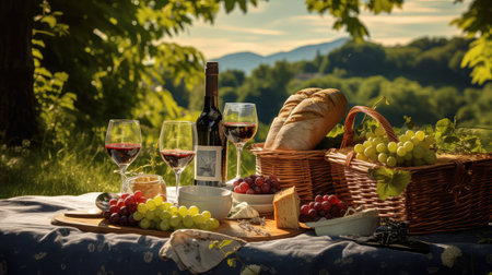 nature picnic with wineの素材