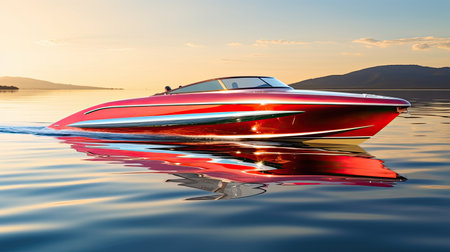 thrill speedboat on lakeの素材