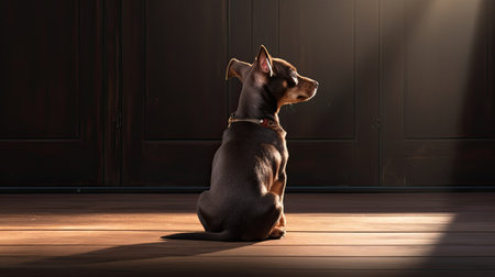 care dog sitting facing awayの素材