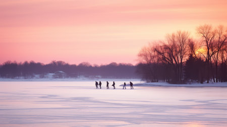frozen ice skating on lakeの素材