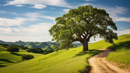 nature oak tree on hillの素材