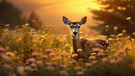 wildlife deer eating flowersの素材