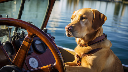water dog driving boatの素材