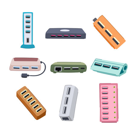 usb hub set cartoon vector illustrationのイラスト素材