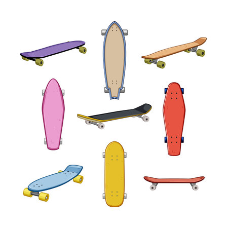 skate board set cartoon vector illustrationのイラスト素材